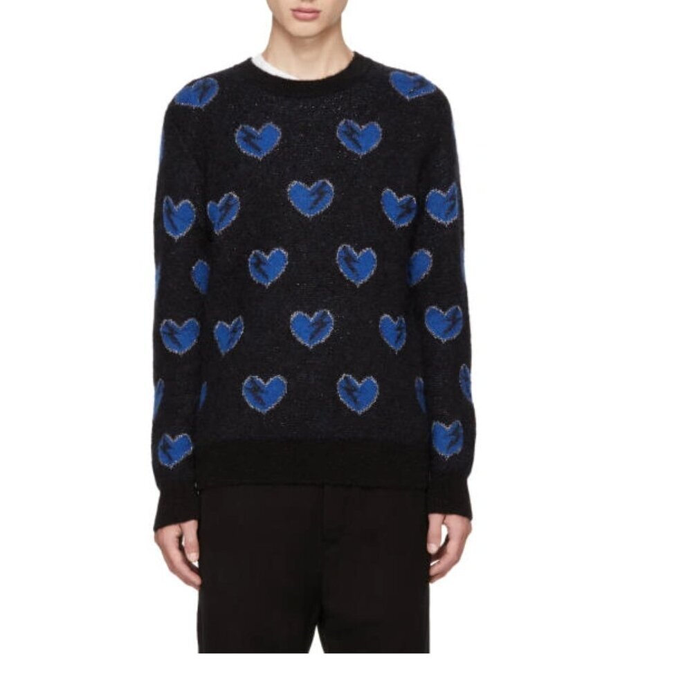 Saint Laurent Black Heart and Lightning Bolt Sweater